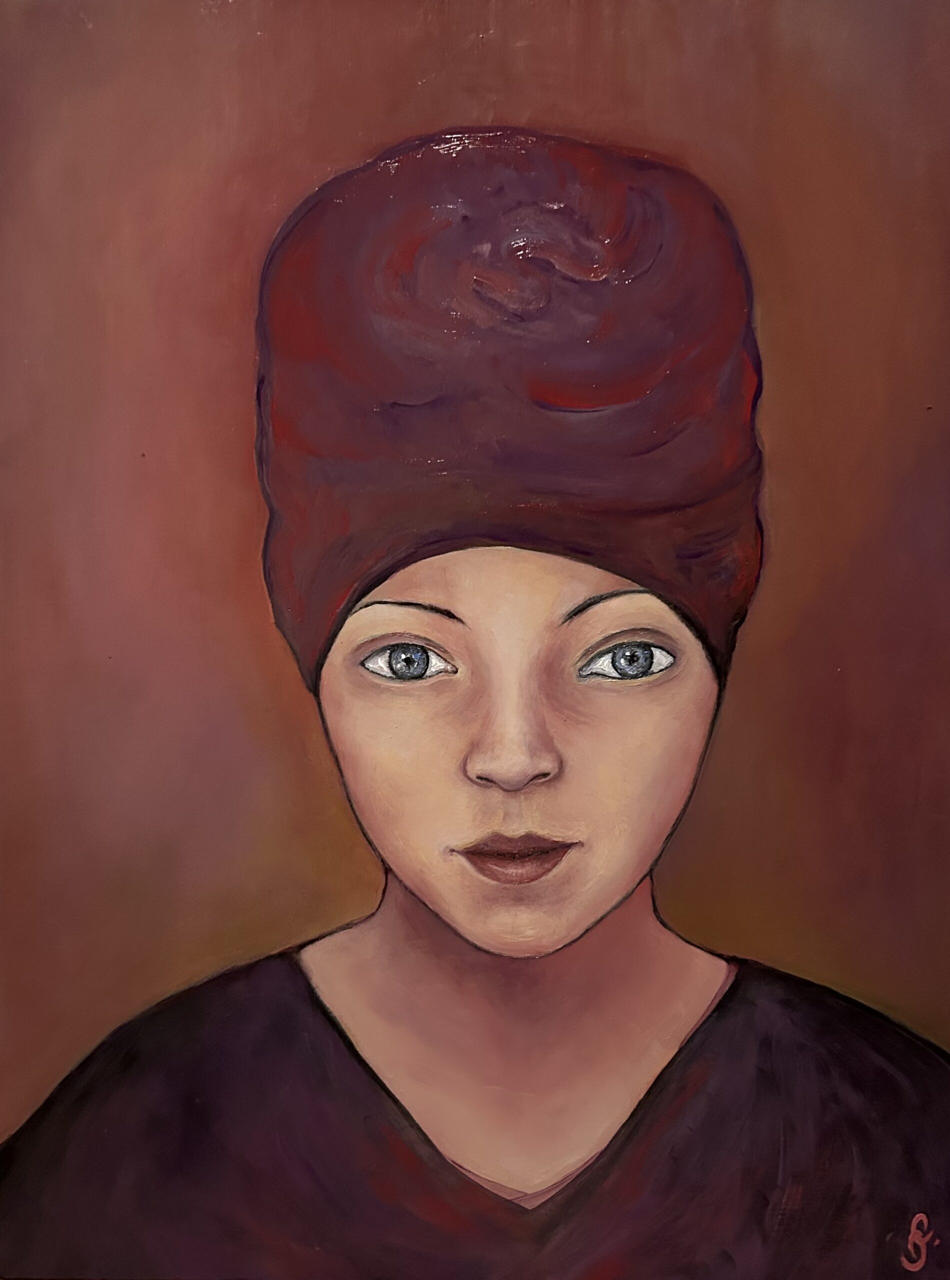 femme au turban peinture à l'huile de Cécile Jeanne Fraeye