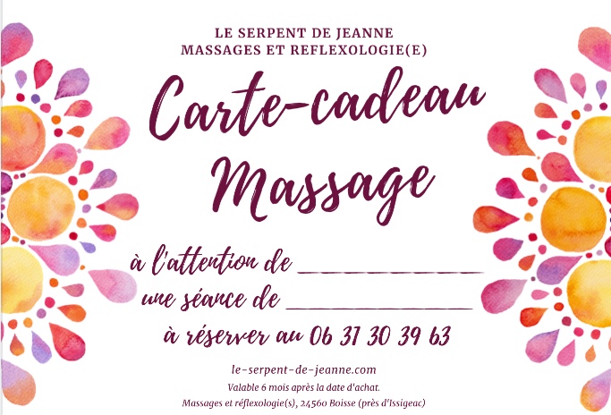 carte-cadeau offrir un massage au Serpent de Jeanne motif printemps